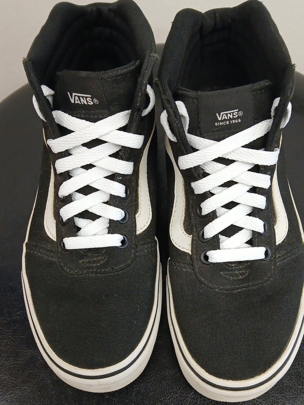 Vans Black and White Mid-Top Skate Sneakers